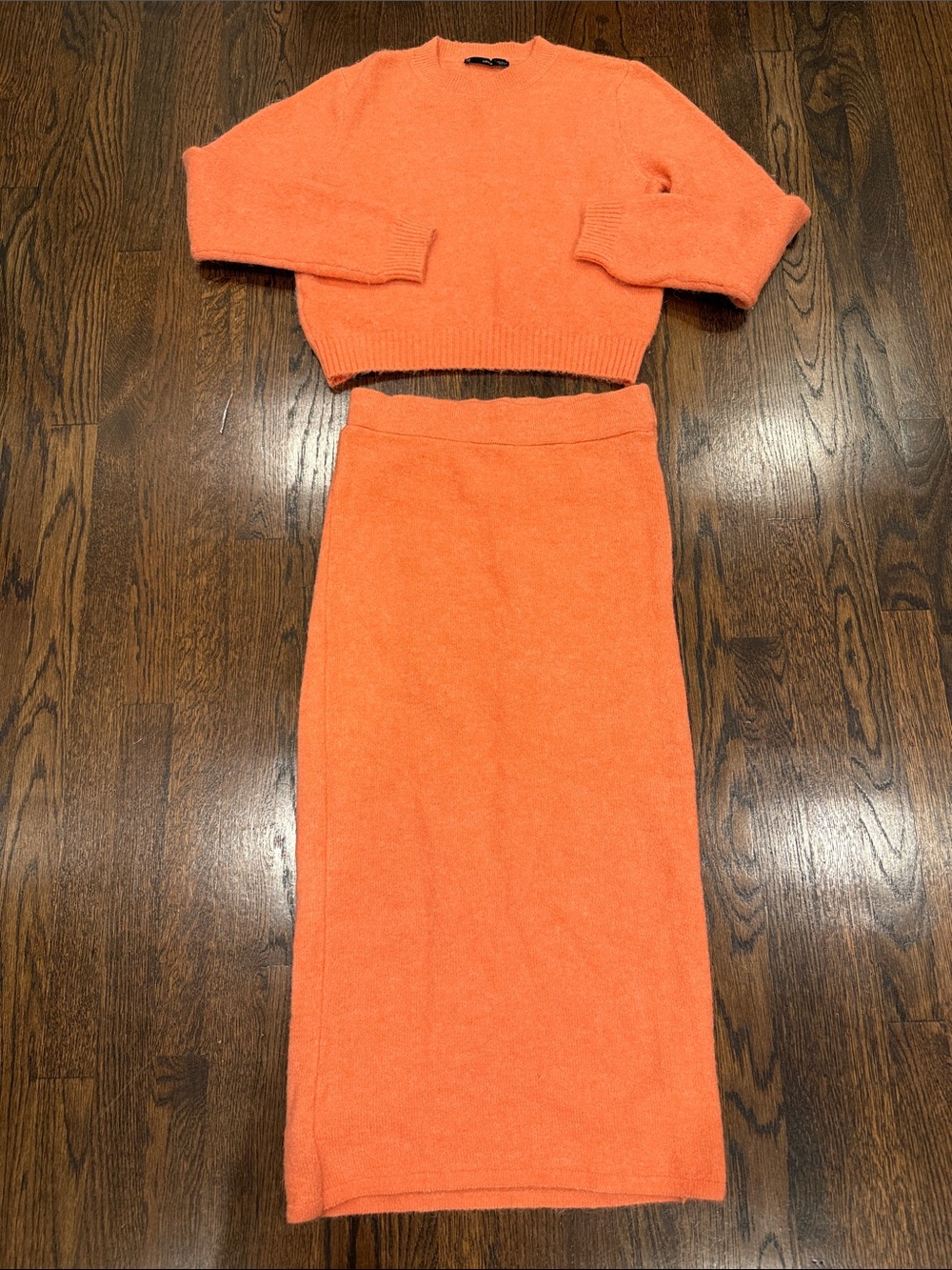 Mango Brand Coral Knit Two-Piece Skirt Set